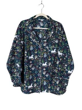 Printfresh Unicorn Garden Indigo Pajama Top Size 4X Whimsical Graphic